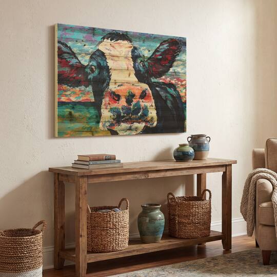 Empire Art Direct Arte de Legno 30" x 45" Curious Cow Wall Art